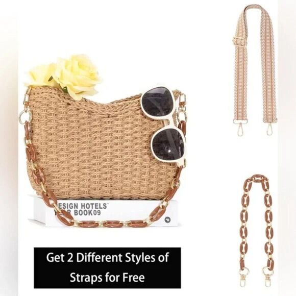 New Small Handmade Straw Pocketbook Crossbody Bag - Picture 8 of 10